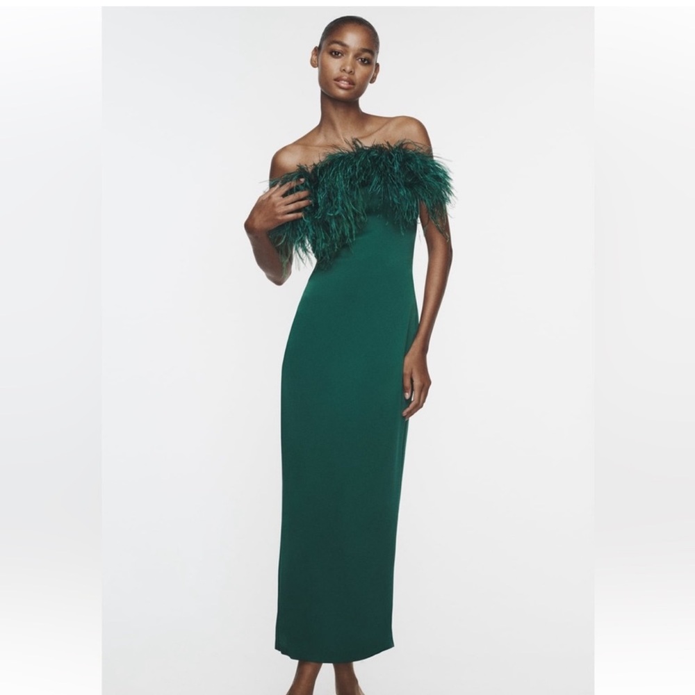 NWT Zara feather satin effect dress